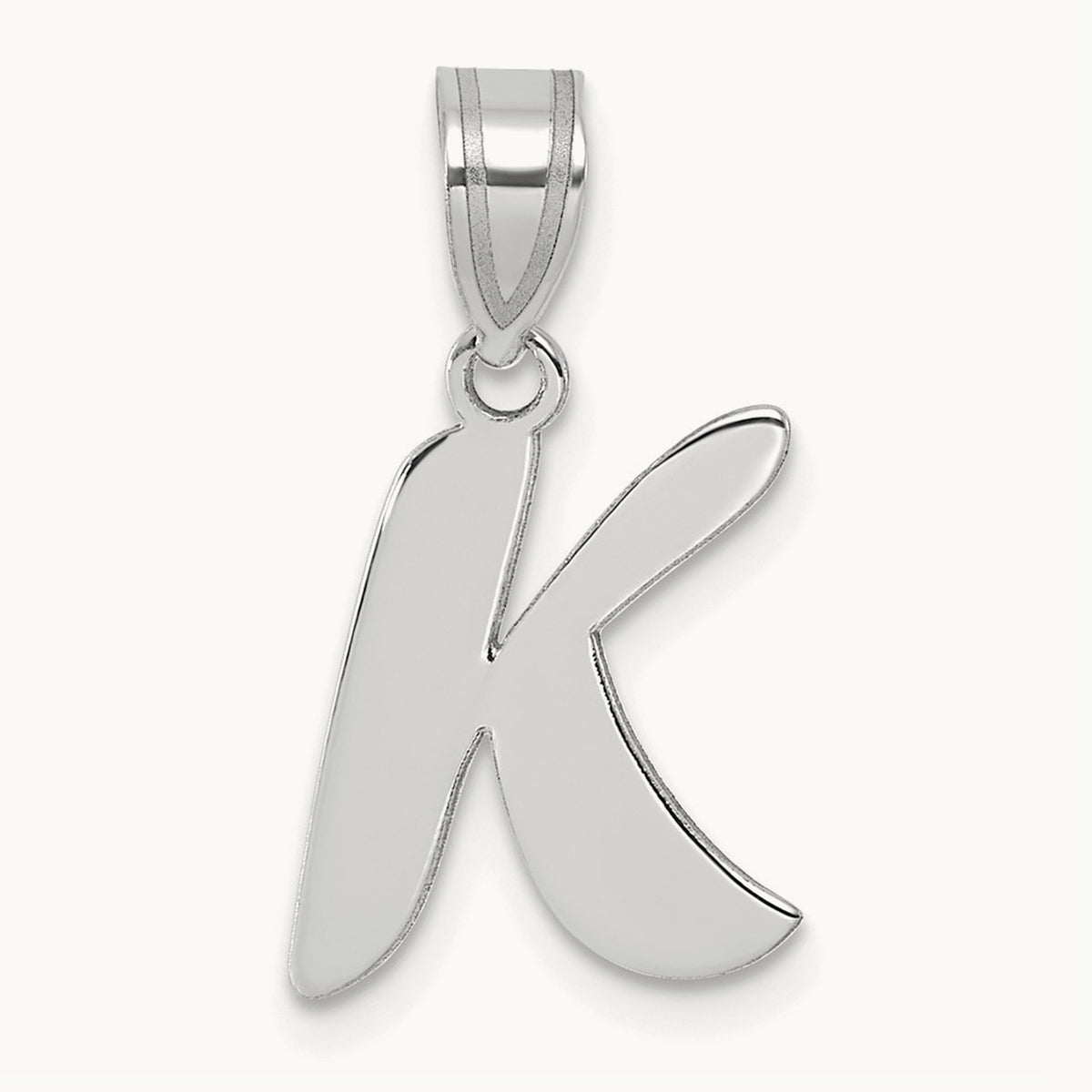 Polished Script Initial Pendant — 14K White Gold, K