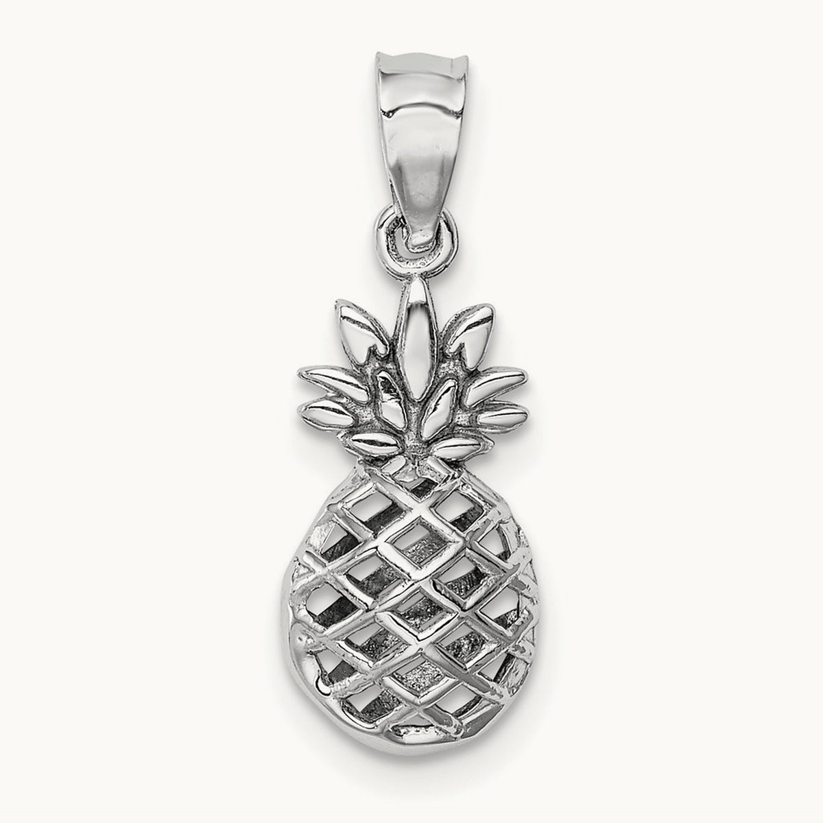 Polished 3D Pineapple Pendant — 14K White Gold