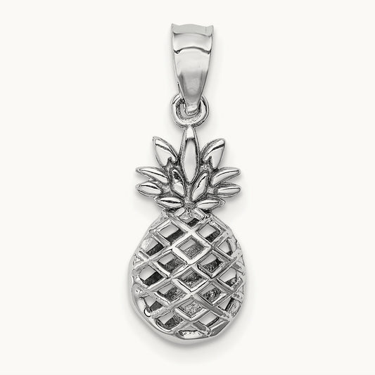Polished 3D Pineapple Pendant — 14K White Gold