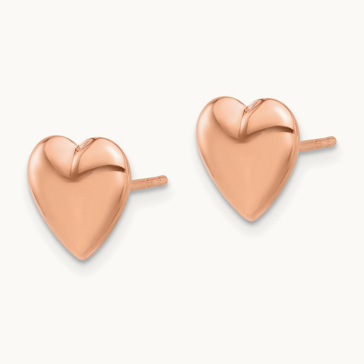 Polished Puffed Heart Post Earrings — 14K Rose Gold, 9.9mm