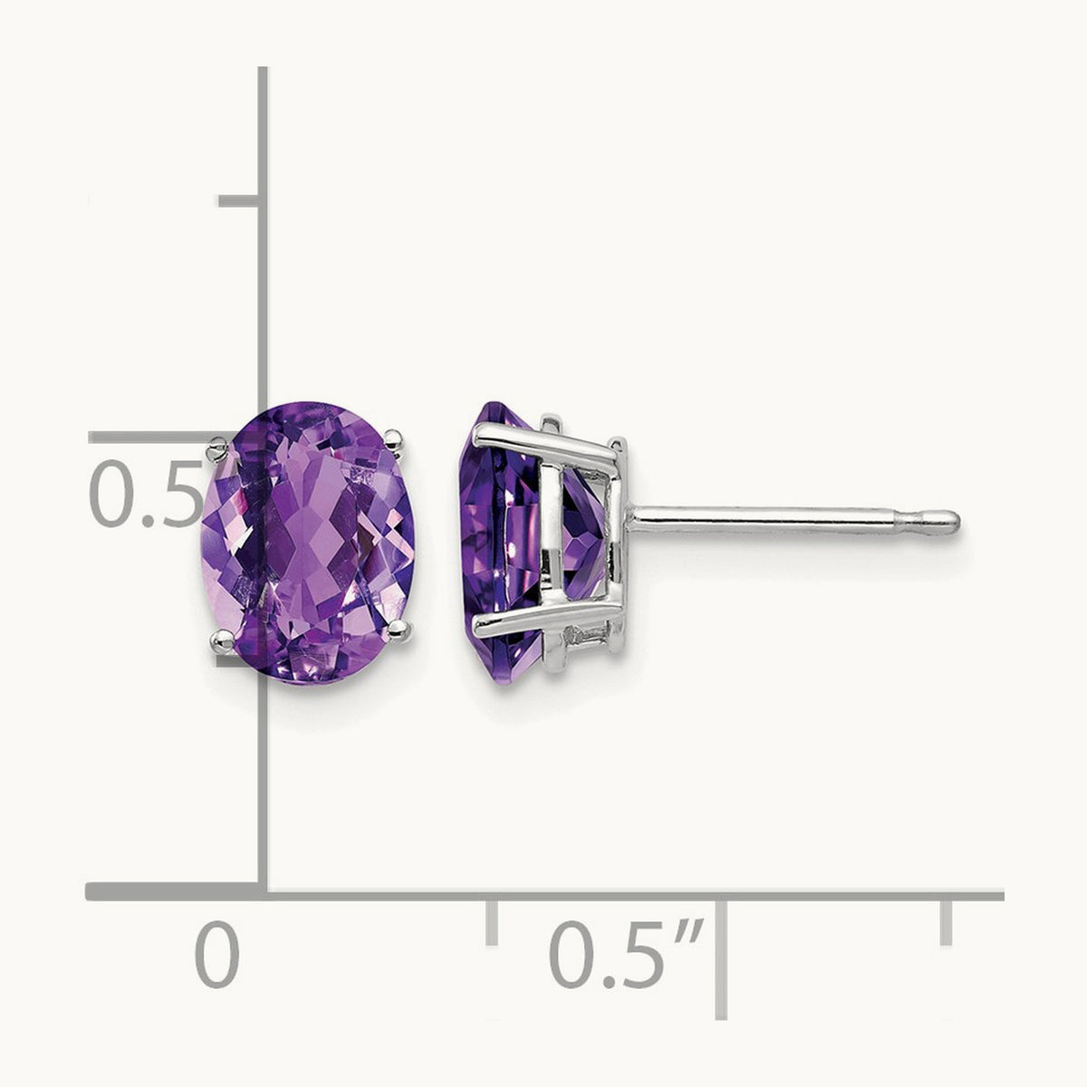 8x6mm Oval Amethyst Earrings, 14K White Gold