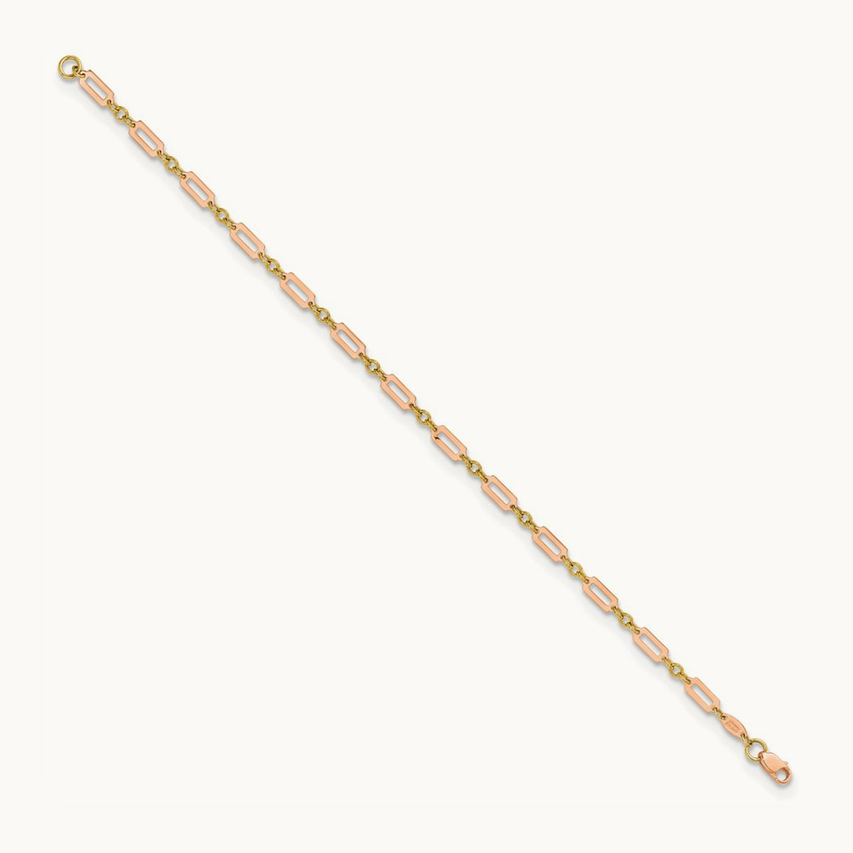 Polished Fancy Rectangle Link 7.5in Bracelet — 14K Two-Tone Gold