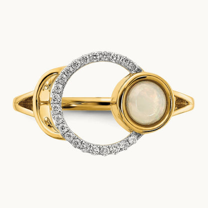 Polished Diamond & Opal Circle Ring, 14K