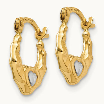& Rhodium Heart Hollow Hoop Earrings, 14K