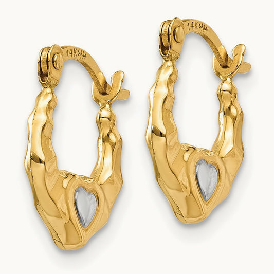 & Rhodium Heart Hollow Hoop Earrings, 14K