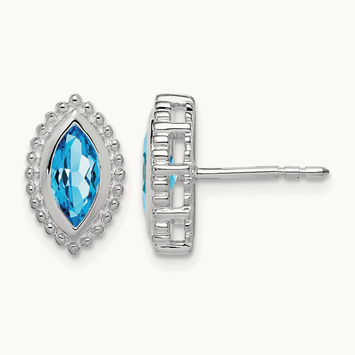 Marquise Blue Topaz Post Earrings, 14K White Gold