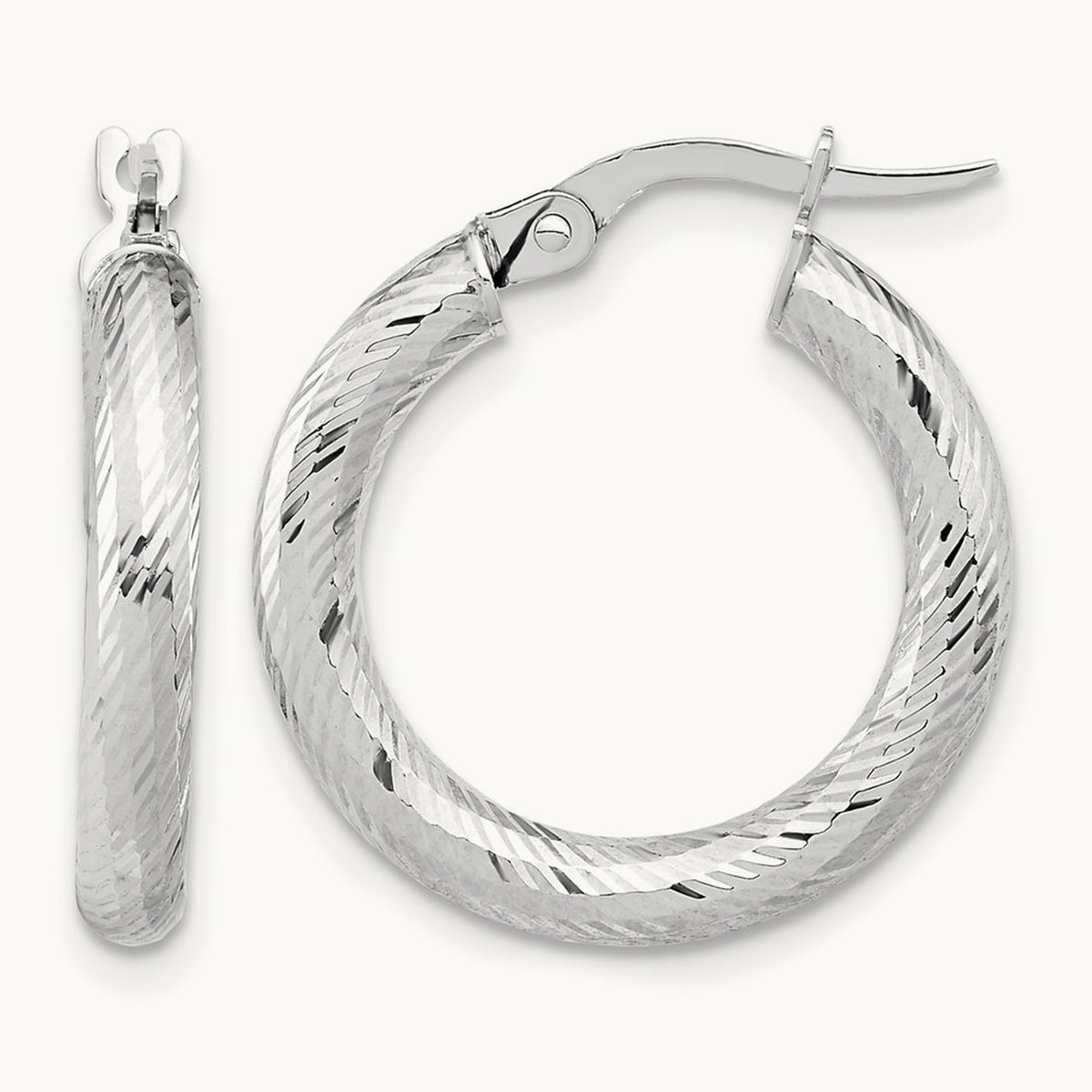 3x15 Diamond-cut Round Hoop Earrings — 14K Two-Tone Gold