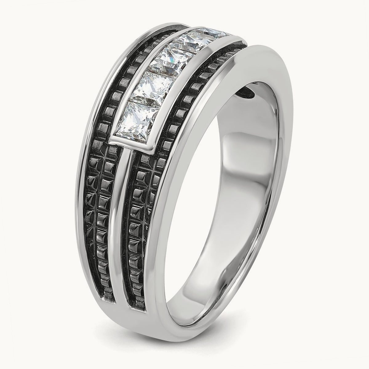 w/ Black RH IBGoodman Men's Textured Square 5-Stone Dia Ring, 14K White Gold