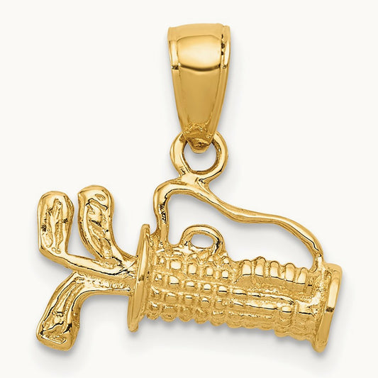 Solid Polished 3-D Golf Bag With Clubs Charm, 14K