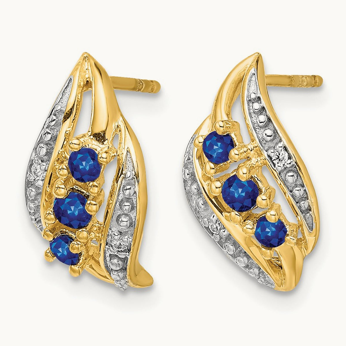 w/ Sapphire and Diamond Polished Post Earrings, 14K Gold