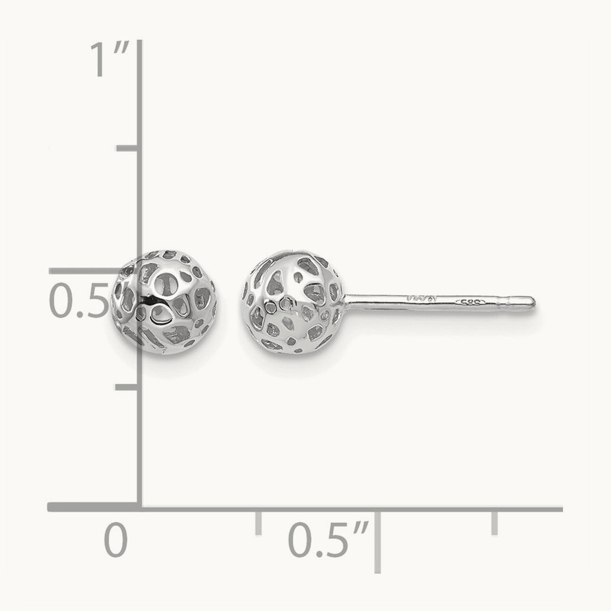 Small Fancy Ball Post Earrings — 14K White Gold