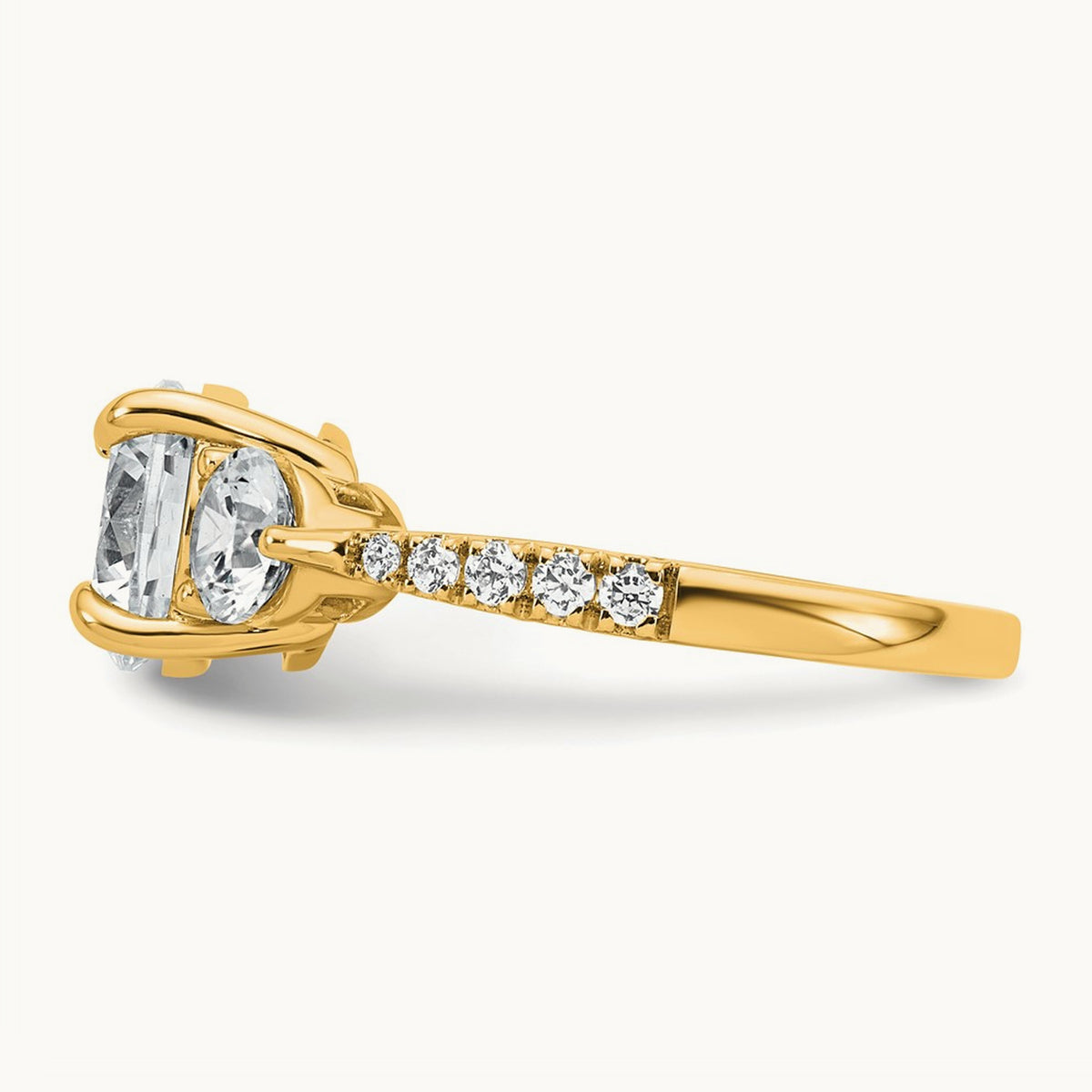 Round 3 Stone Engagement Ring, 1.50-3.00 ct tw Lab-Grown Diamond — 3 ct, 14K Yellow Gold
