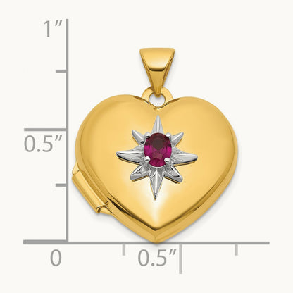Polished Lab Created Ruby Heart Locket, 18mm, 14K with White Rhodium