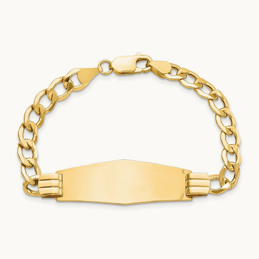 Semi-Solid Soft Diamond Shape Curb Link ID Bracelet, 14K