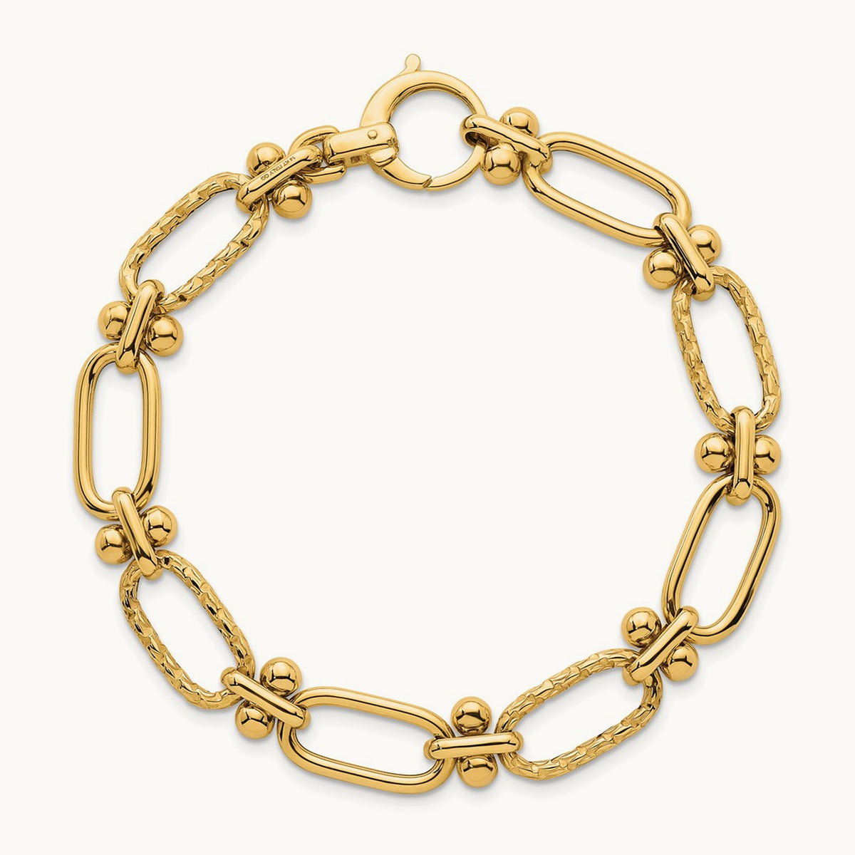 Polished Open Textured Fancy Link Bracelet, 14K