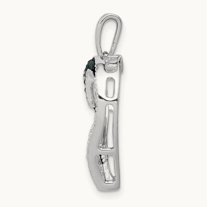 1/20ct. Blue and White Diamond Heart Pendant, 14K White Gold