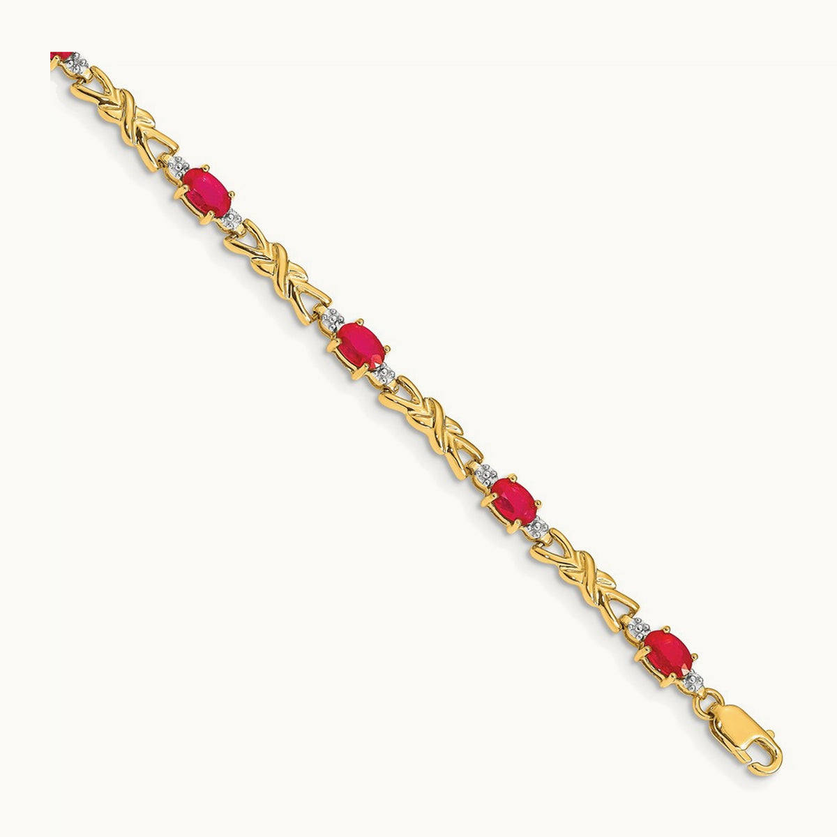 Diamond and Oval Ruby Bracelet, 14K