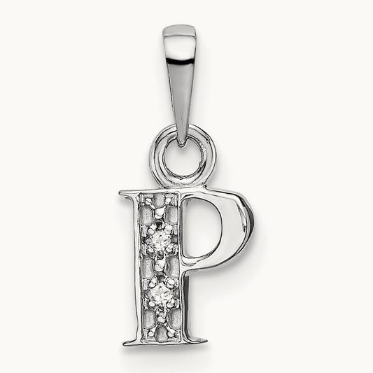 Rhodium-plated Diamond Letter P Initial Pendant, 14K White Gold