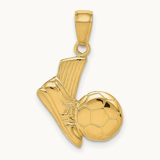 Solid Open-Backed Soccer Shoe and Ball Pendant, 14K