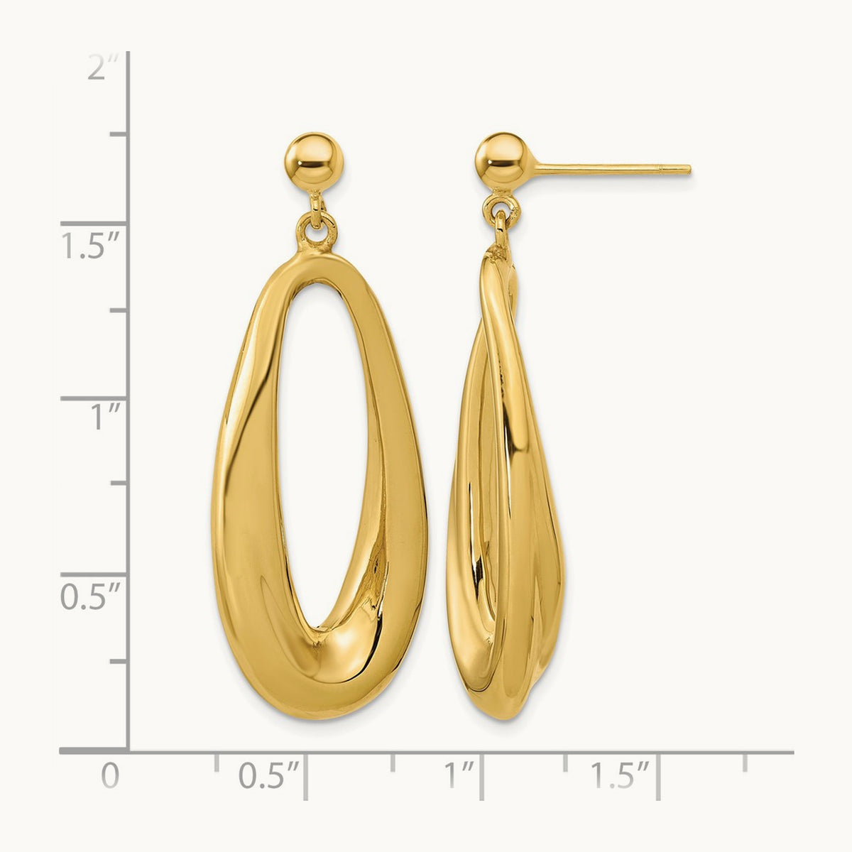 Polished Hollow Oval Hollow Post Dangle Earrings, 14K