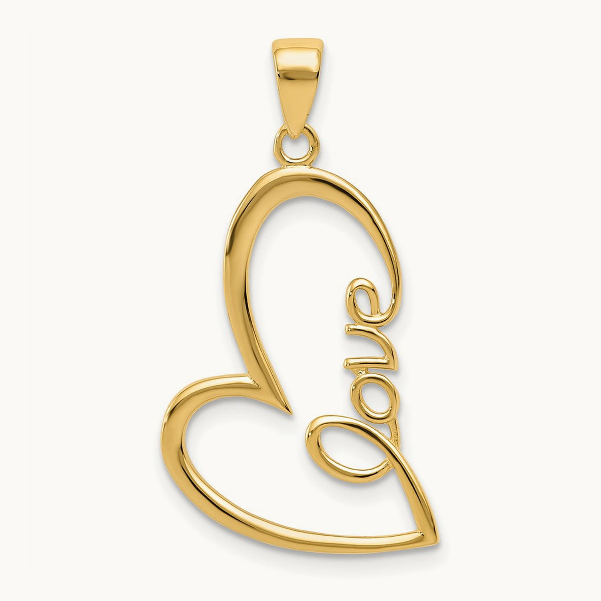 Polished LOVE Heart Pendant, 14K Gold