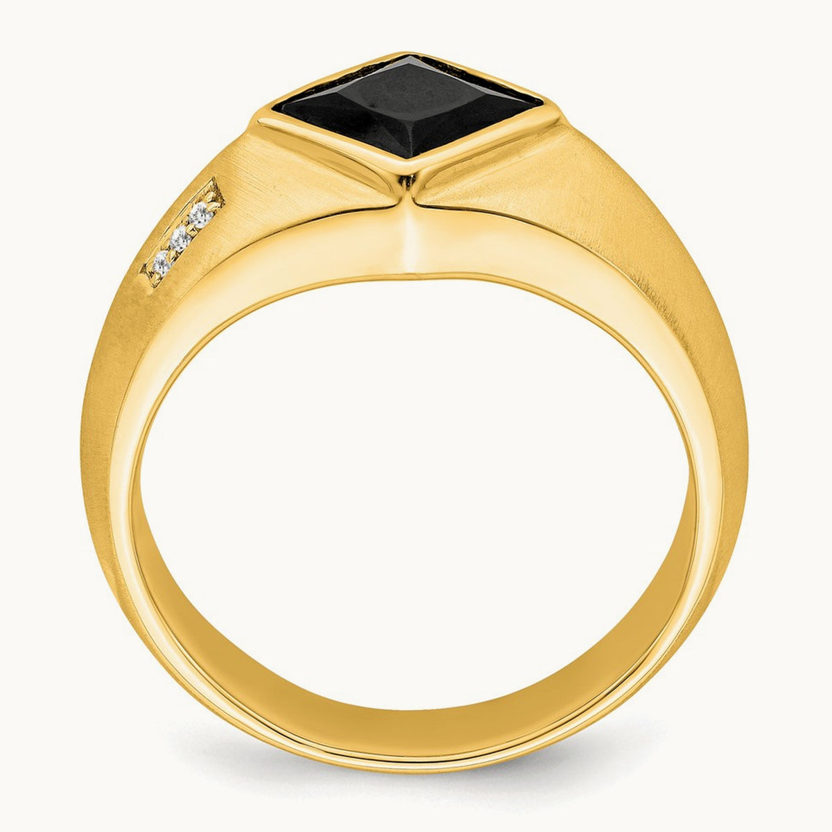 Onyx and Diamond Satin Men's Ring — 14K Yellow Gold