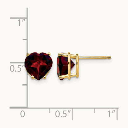 Heart Garnet earring, 8mm, 14K