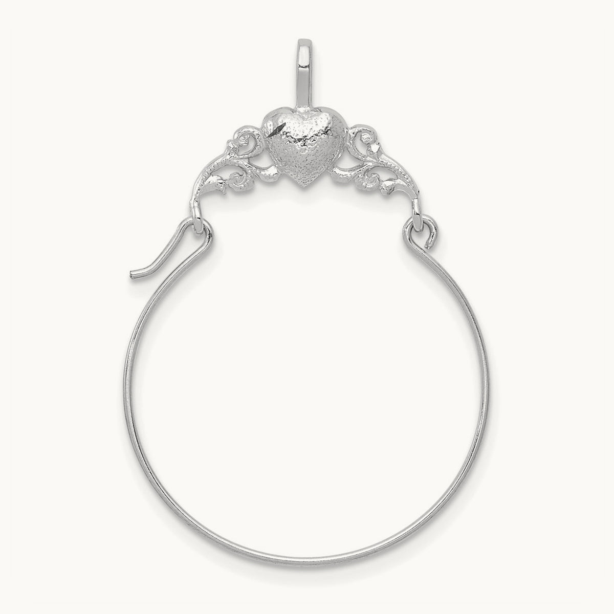 Polished Heart Charm Holder — 14K White Gold