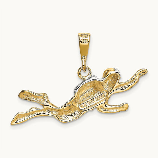 w/Rhodium Polished Open-Backed Scuba Diver Pendant, 14K