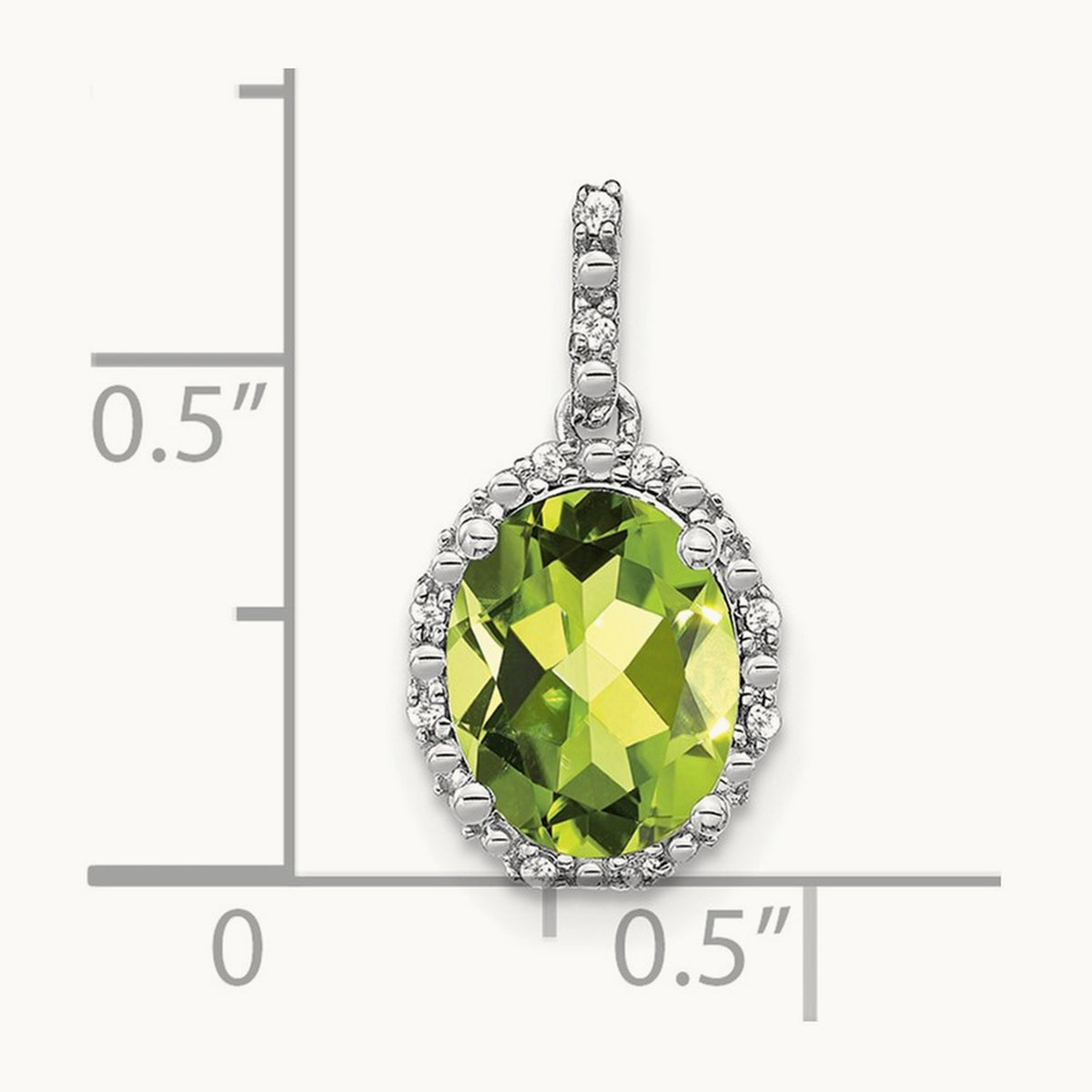Oval Peridot and Diamond Halo Pendant, 14K White Gold