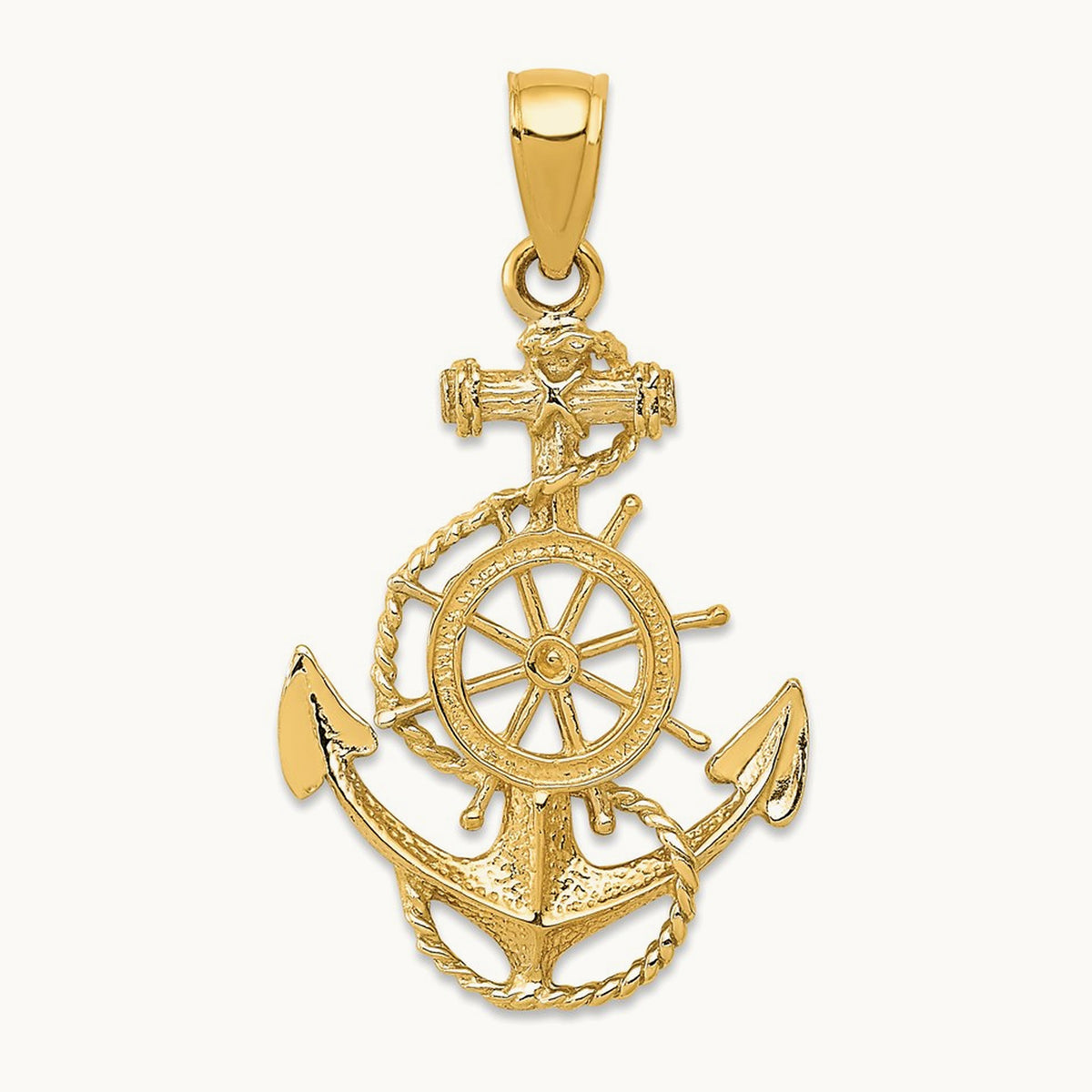 Anchor and Wheel Pendant — 14K Yellow Gold