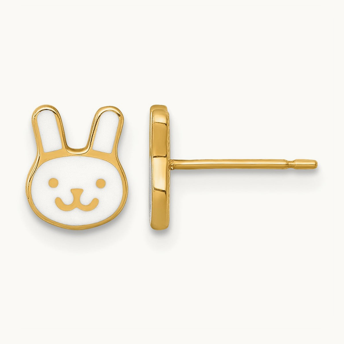 Madi K Polished White Enamel Bunny Face Post Earrings, 14K