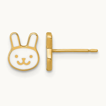 Madi K Polished White Enamel Bunny Face Post Earrings, 14K
