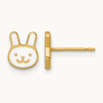 Madi K Polished White Enamel Bunny Face Post Earrings, 14K