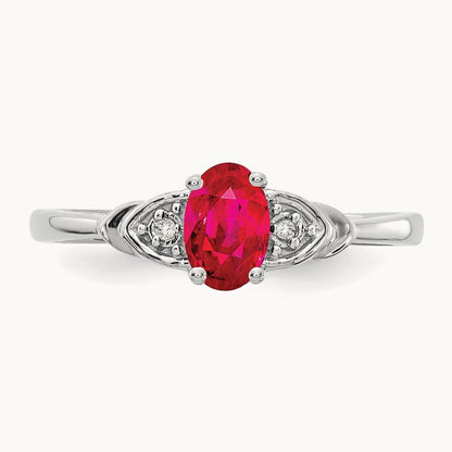 Ruby and Diamond Ring — 14K White Gold, 7