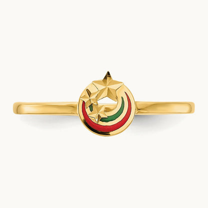 Enameled with Diamond-cut Stars Ring, 14K