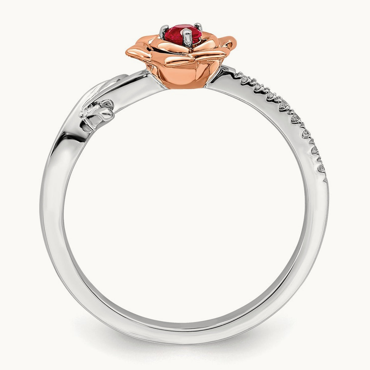 & Rose Ruby and Diamond Flower Ring, 14K Two-tone White