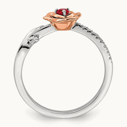 & Rose Ruby and Diamond Flower Ring, 14K Two-tone White