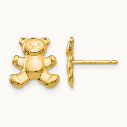 Teddy Bear Post Earrings, 14K