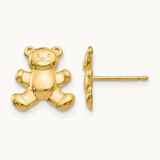 Teddy Bear Post Earrings, 14K