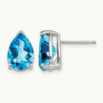 10x7mm Pear Blue Topaz Earrings, 14K White Gold