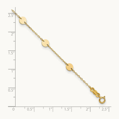 Polished Disc 9in Plus 1in extension Anklet — 14K Yellow Gold