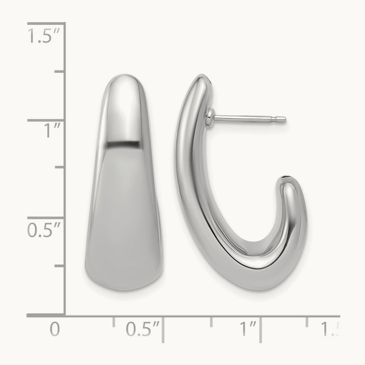 RH-plated Polished Post J-Hoop Earrings, Sterling Silver — Leslie's