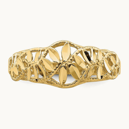Diamond-cut Cut-Out Vine and Leaf Design Dome Ring, 14K