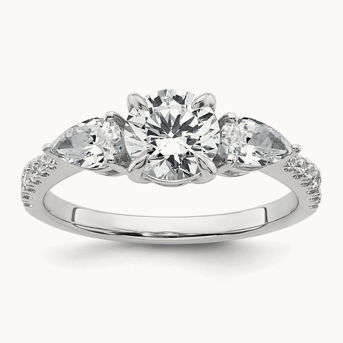 Round Center Semi-Mount 3 Stone Engagement Ring, 0.50-0.75 ct tw Lab-Grown Diamond — 5/8 ct (holds 1 ct center), 14K White Gold