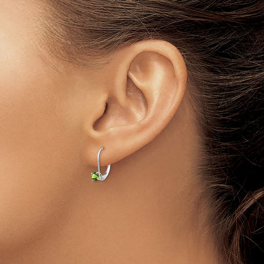 Round August/Peridot Leverback Earrings — 14K White Gold