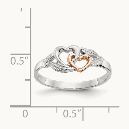 Plated Polished Hearts and Leaves Ring, 14K White with Rose Gold