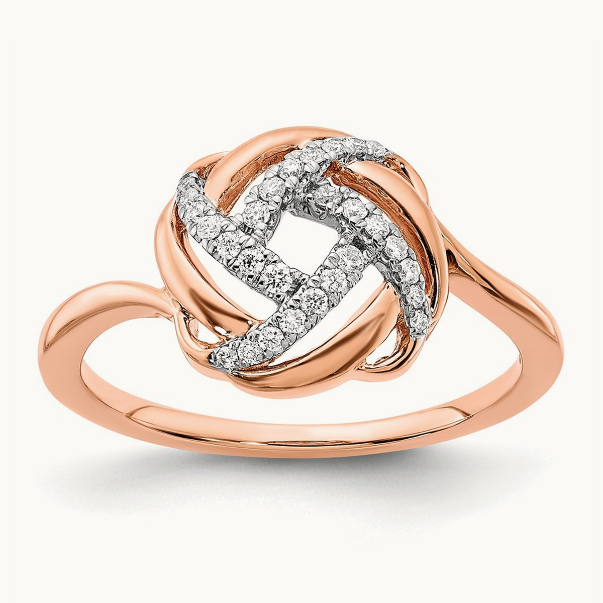 Polished Diamond Love Knot Ring, 14K Rose Gold
