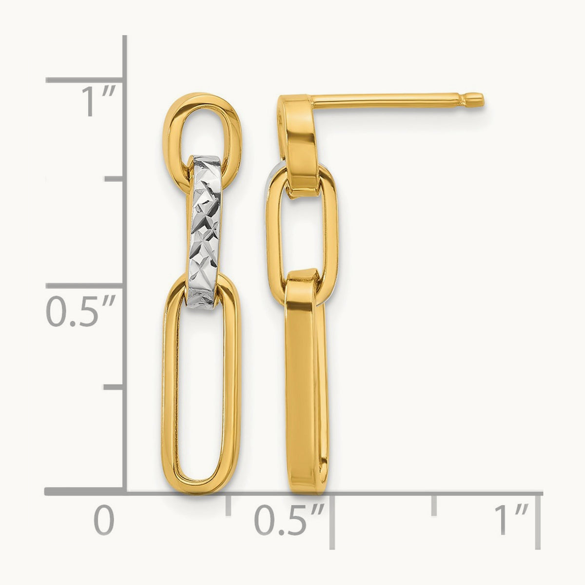Polished and Diamond-cut Link Dangle Post Earrings — 14K Two-Tone Gold