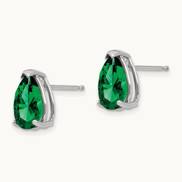 Mount St. Helens Pear Stud Earrings, 14K White Gold